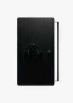 Chariot à flamber en chêne de Bourgogne teinté avec un plateau Dekton, un feu gaz intégré, une étagère inférieure et une poignée en acier inoxydable.