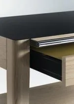 Chariot de service en chêne de Bourgogne avec un plateau supérieur, une étagère inférieure et une poignée en acier inoxydable.